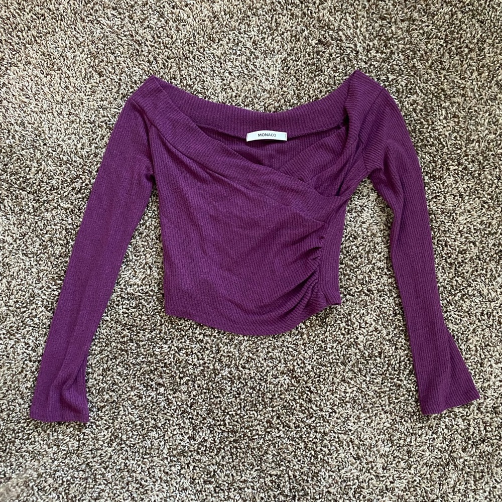 Women’s Purple off the shoulder cropped sweater